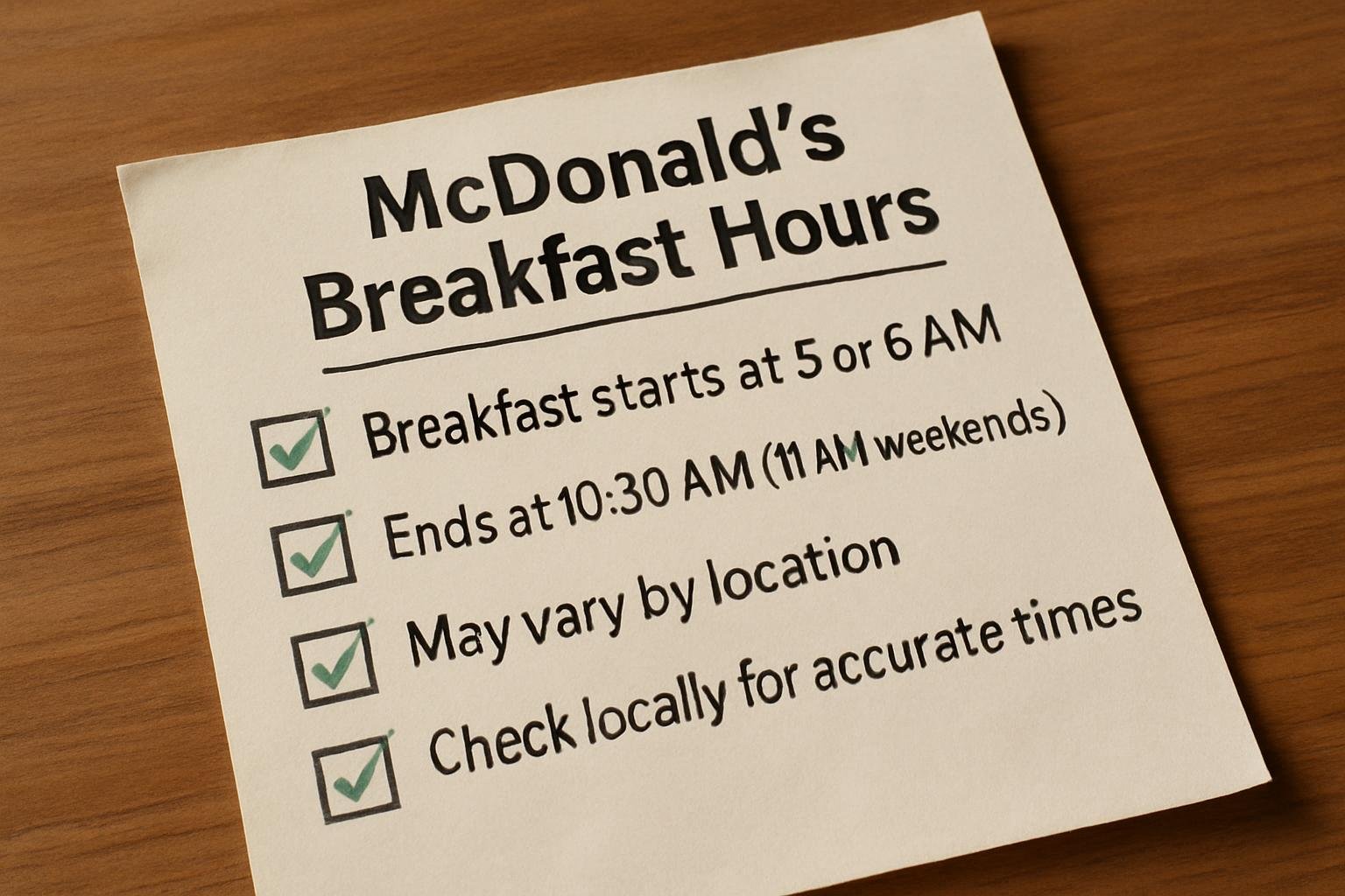 A checklist summarizing key points about McDonald's breakfast hours