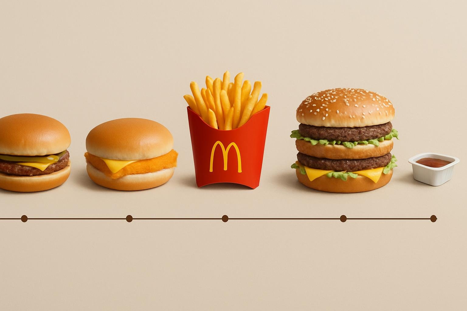 A timeline graphic showing the evolution of McDonald's lunch menu items over the years
